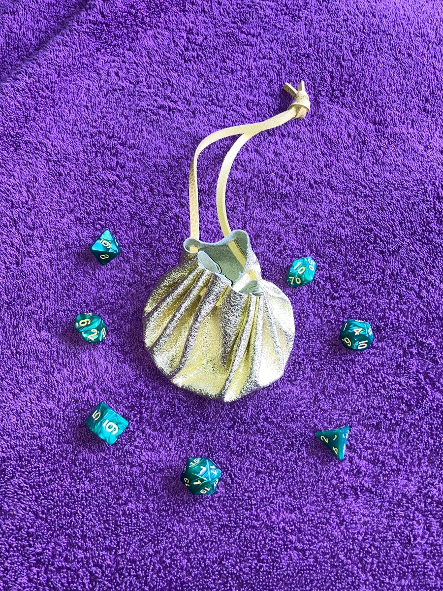 Small metallic gold coloured leather drawstring pouch 