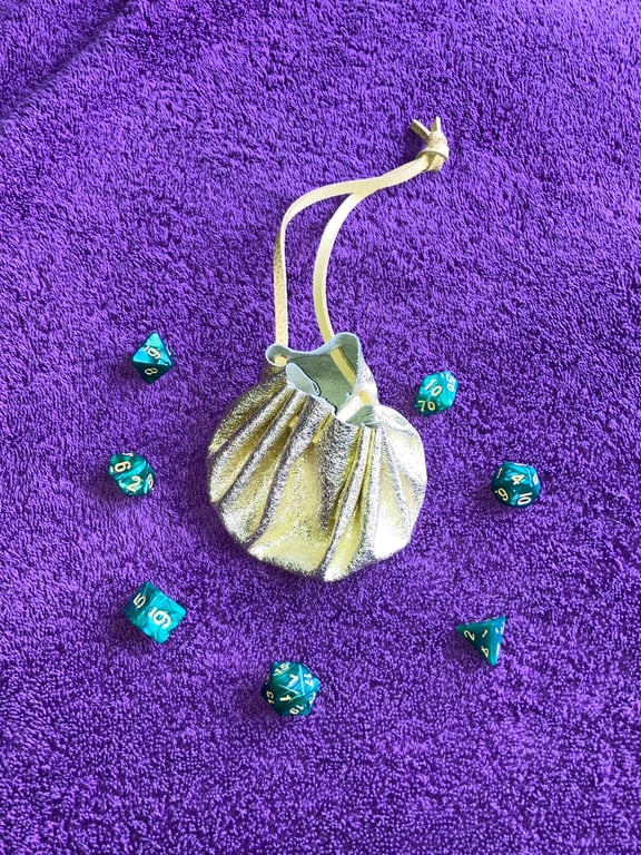 Small metallic gold coloured leather drawstring pouch 