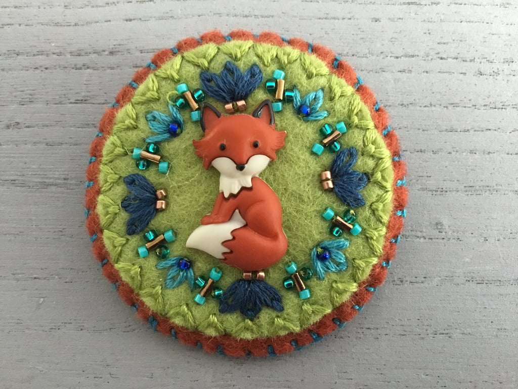 Hand Embroidered Fabulous Fox Brooch