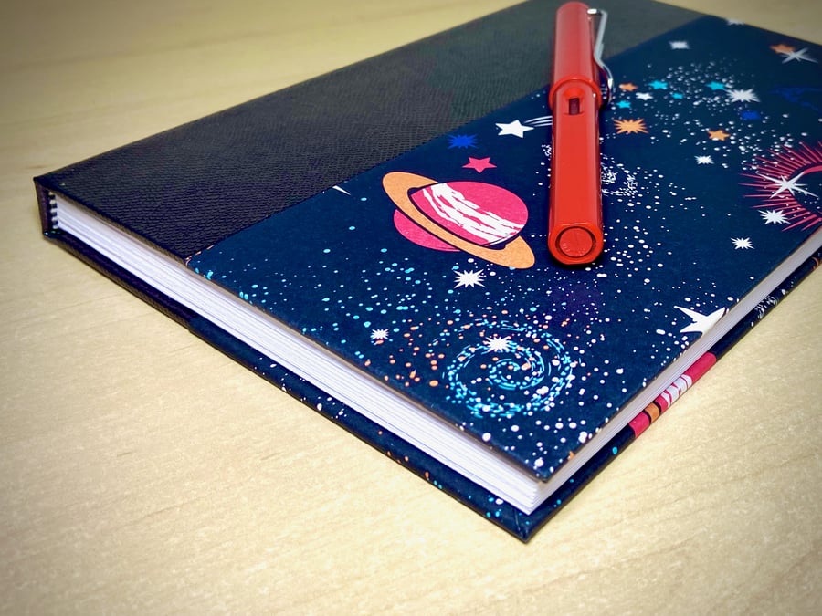 A5 Quarter-bound Hardback Lined Notebook with galaxy cover