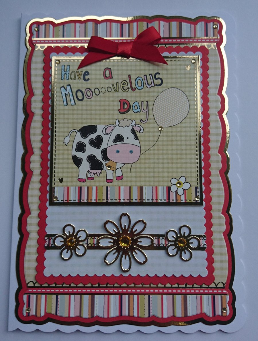 Birthday Card Have A Mooooovelous Day Fresian Cow Happiness