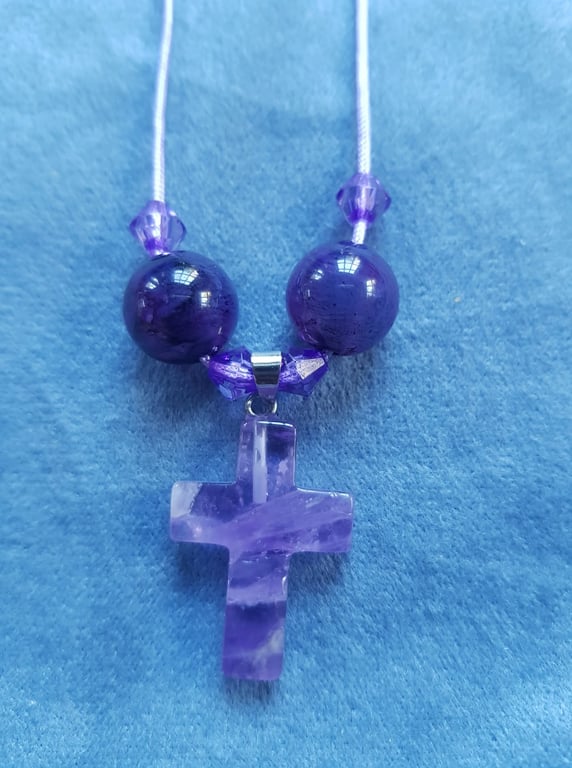 Hand made Amethyst Cross Pendant Necklace