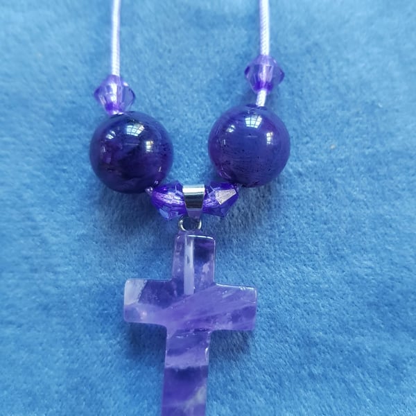 Hand made Amethyst Cross Pendant Necklace
