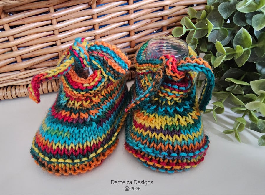 Designer Tie Hand Knitted Baby Shoes with 75% Merino Wool  3-6 months size