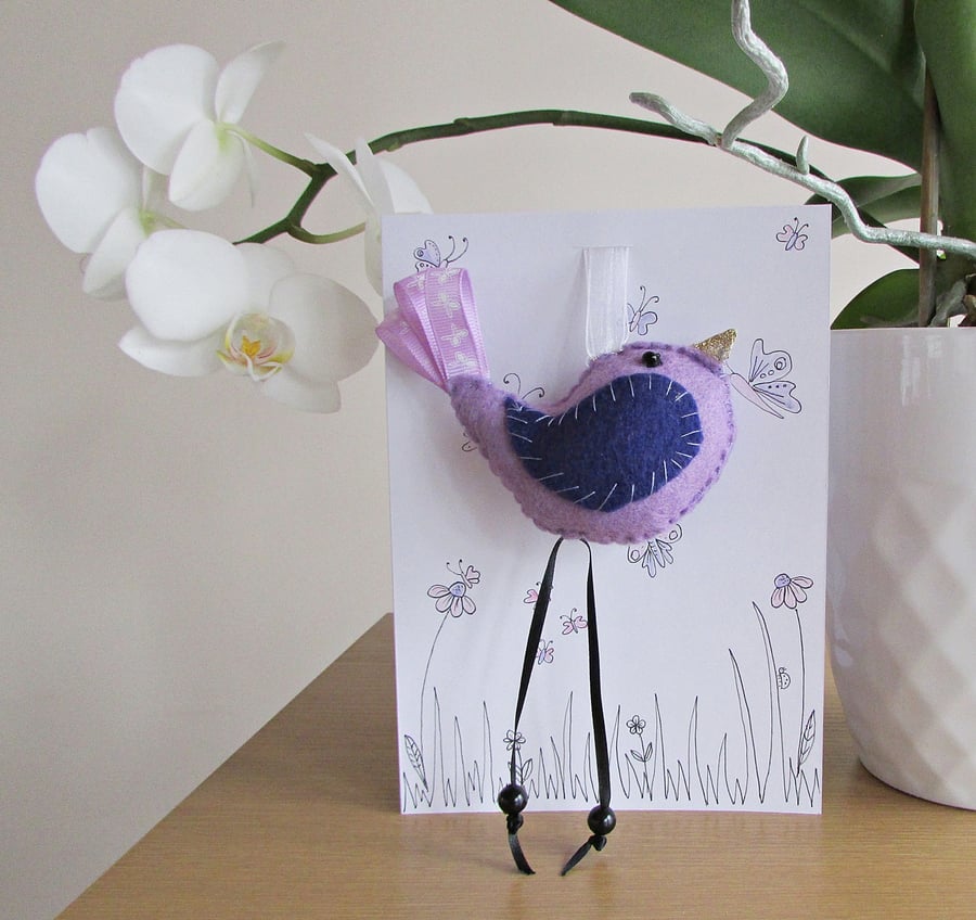 Felt Bird on a card for any occasion 