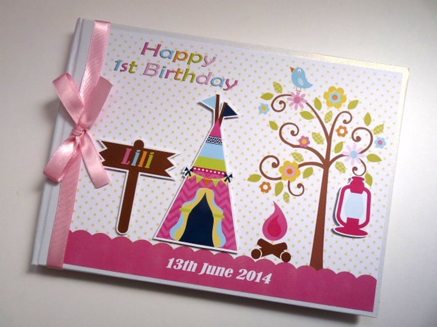 Camping girls birthday guest book, camping party book, camping keepsake, gift