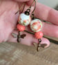 Brass Bumble Bee Earrings. Coral Peach Earrings. Nature Inspired Earrings - Image 1