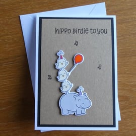 Hippo Birdie Happy Birthday Card - Red 