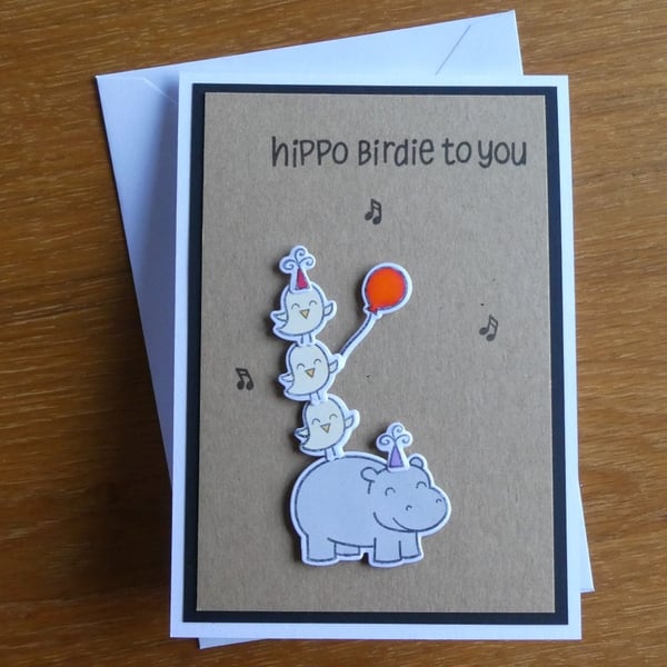 Hippo Birdie Happy Birthday Card - Red 