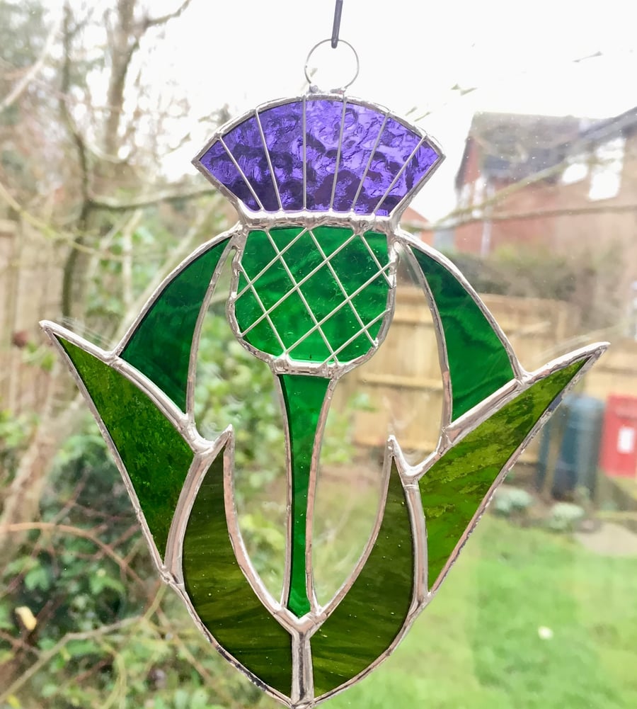 Stained Glass Thistle - Handmade Hanging Window Decoration 