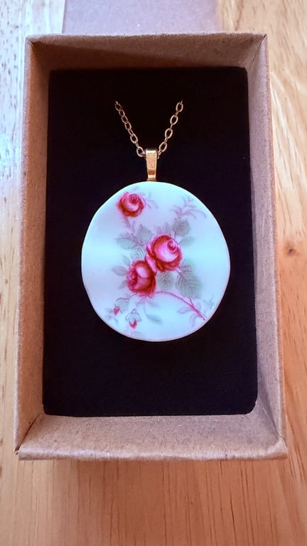 Upcycled bone china necklace floral rose