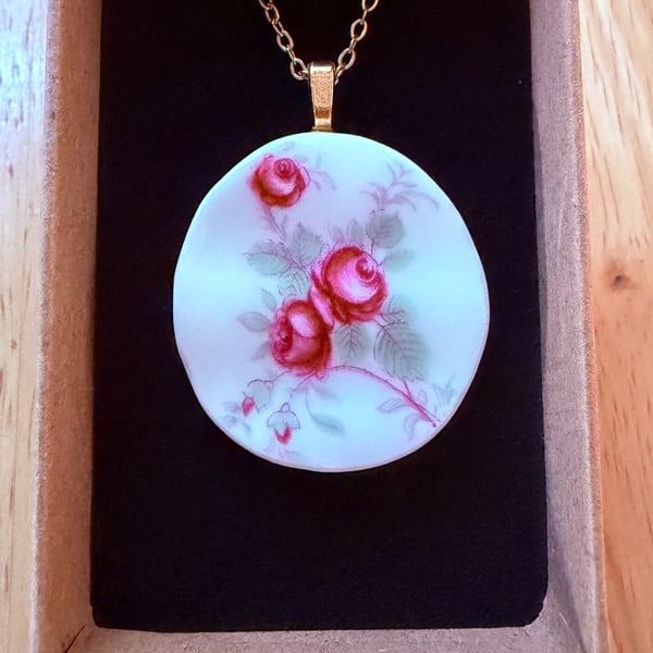 Upcycled bone china necklace floral rose