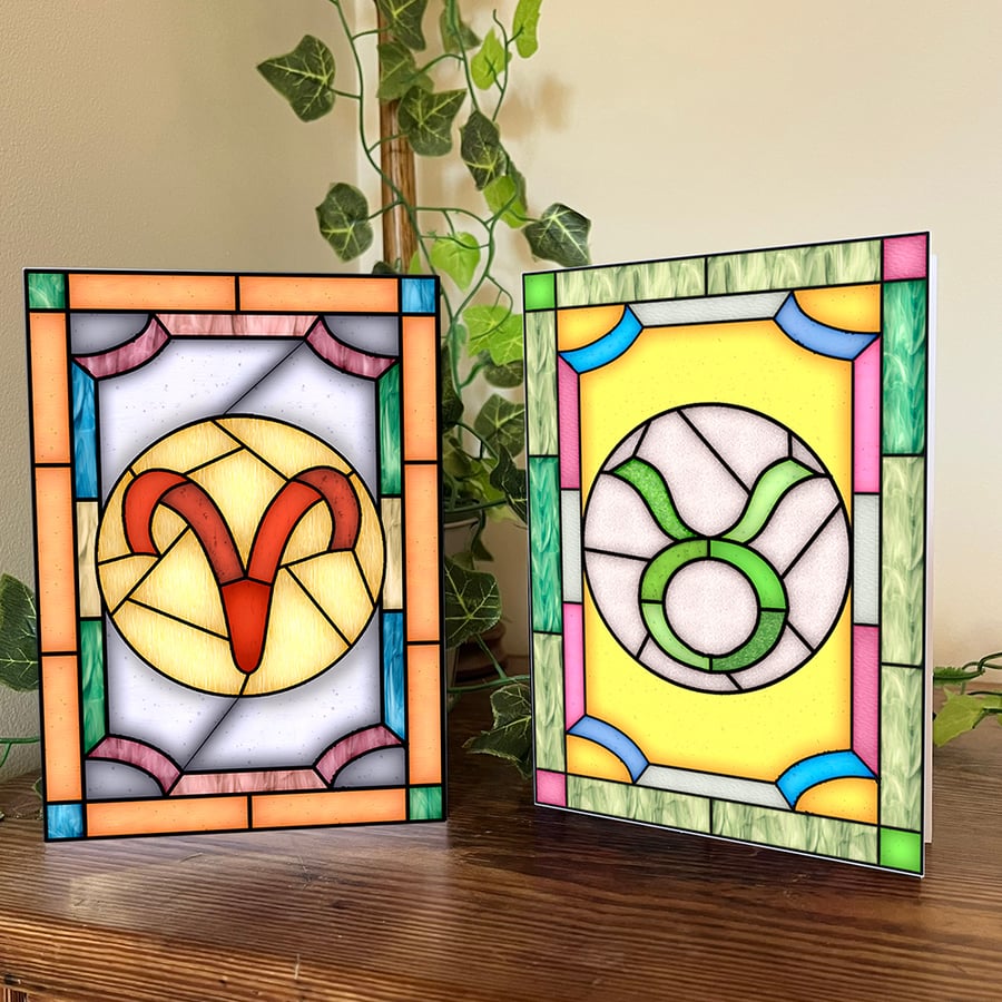 Stained Glass Effect Zodiac Cards