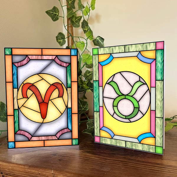 Stained Glass Effect Zodiac Cards