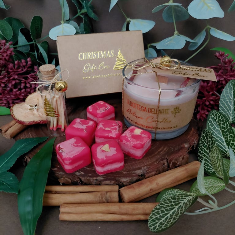 Cinnamon & Apple Christmas Candle & Wax Melt Gift Set  Handcrafted Gift Box