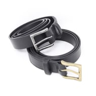 1.25" black leather belt; choice of buckle