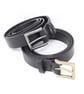 1.25" black leather belt; choice of buckle