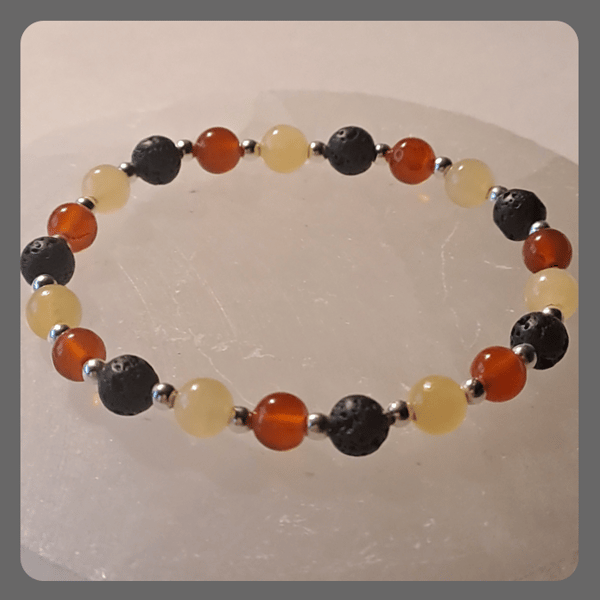 Aromatherapy bracelet with Carnelian, Ambronite and Sterling Silver