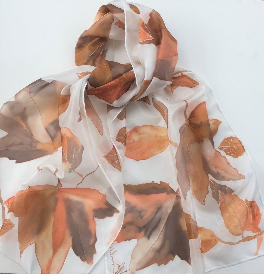 Autumn Leaves hand painted silk scarf