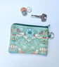 Coin purse in William Morris mini strawberry thief aqua