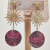 PInk starry night gold star dangle earrings 