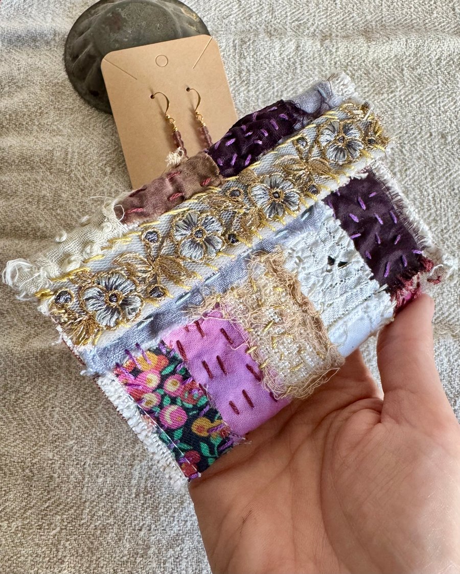 Slow Stitch Jewellery Pouch With Czech Crystal Drop Earrings 