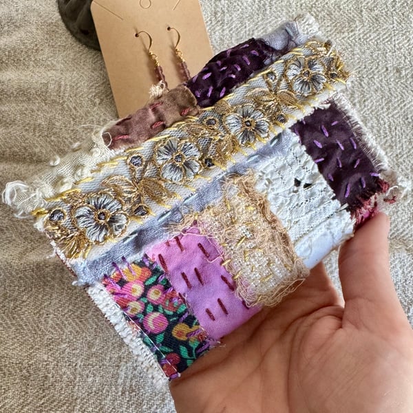 Slow Stitch Jewellery Pouch With Czech Crystal Drop Earrings 