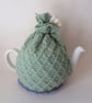 Tea cosy tea cosie - knitted pastel green with crocus flowers - Image 5