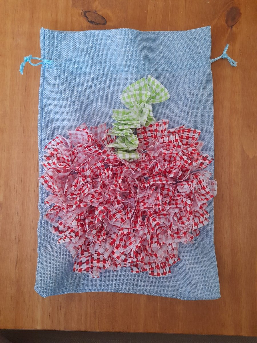 Rag Rug Drawstring Bag with apple