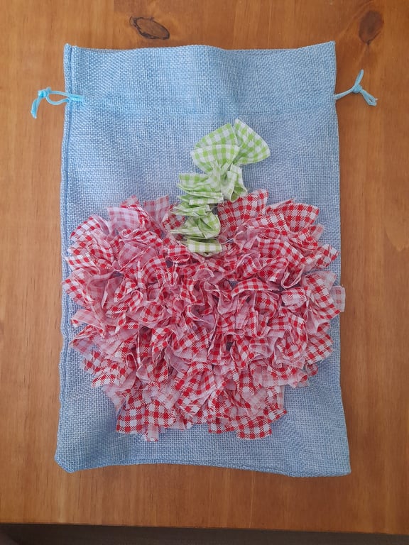 Rag Rug Drawstring Bag with apple