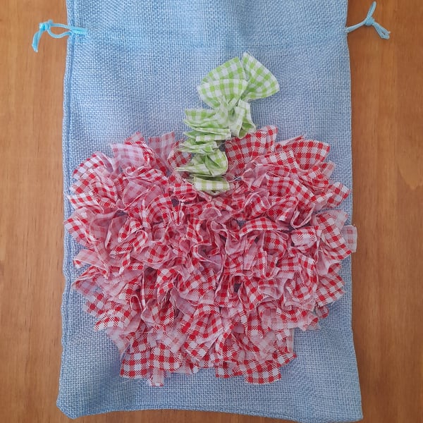 Rag Rug Drawstring Bag with apple