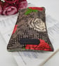 Cream and raspberry pink rose glasses case with dark grey popper fastening. - Image 2