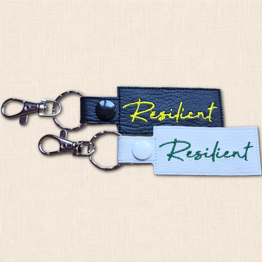 Resilient Keyring - Positive Embroidered Faux Leather Bag Charm