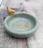 Small ceramic ring dish with mini wren and turquoise glaze