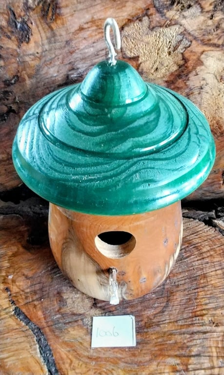 Handturned Bird Nest box green top item no 1006.