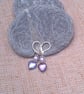 Mismatched Purple Heart and Cream Pearl Earrings, Gift for Her, Purple Heart - Image 5