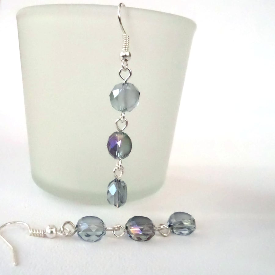 Handmade delicate blue crystal coin dangly earrings