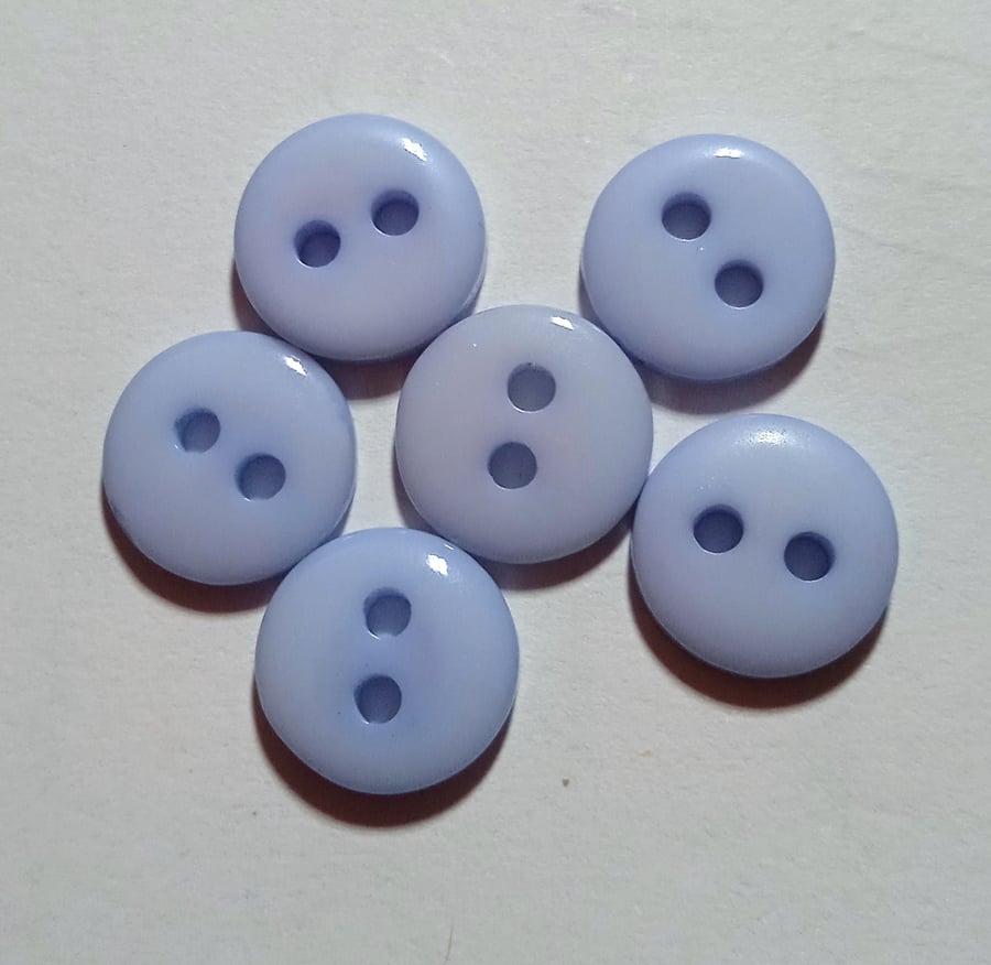 6 x  Small Pale Blue 2 Hole Plastic Buttons 