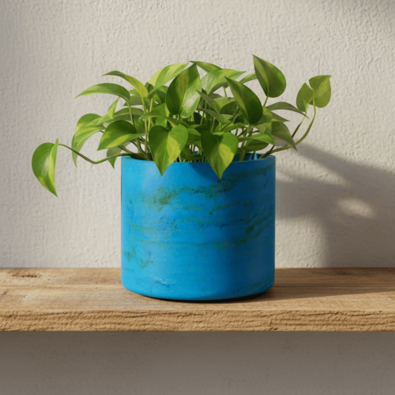 Large Blue and Green Marbled Round Plant Pot Indoor Planter 15 cm