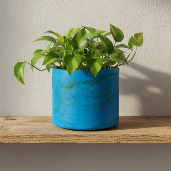 Large Blue and Green Marbled Round Plant Pot Indoor Planter 15 cm