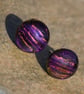 Purple and Gold Dichroic Glass Earrings on Silver Studs - 2511 - Image 3