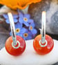 Sterling silver sleeper hoop earrings, carnelian earrings, handmade, pebble - Image 1