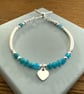 Blue Neon Apatite Gemstone Bracelet with Sterling Silver Heart Charm  - Image 10