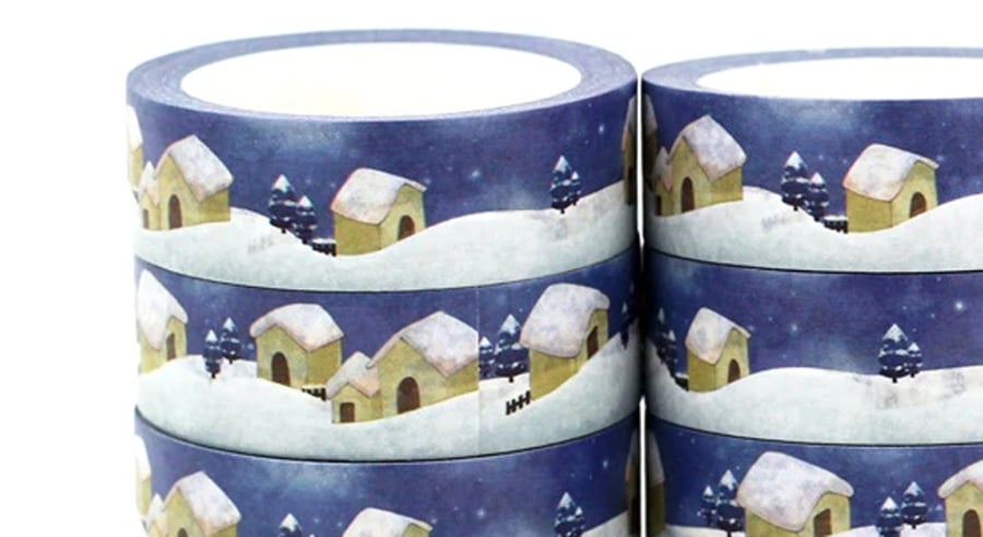 Christmas cottage in a snow drift pattern, Decorative Washi Tape, Cards,10m reel