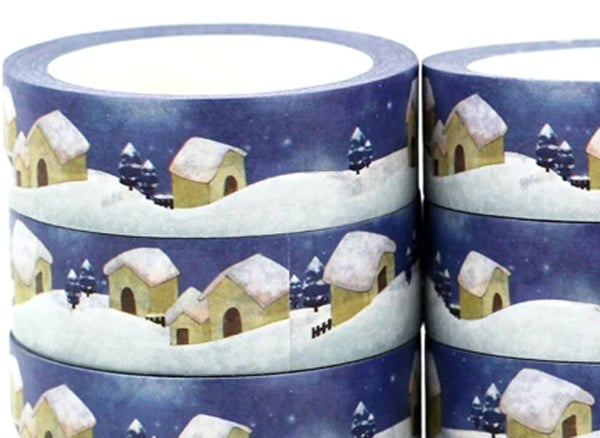 Christmas cottage in a snow drift pattern, Decorative Washi Tape, Cards,10m reel