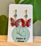 Red Butterfly Dangling Earrings with Turquoise Gemstone 