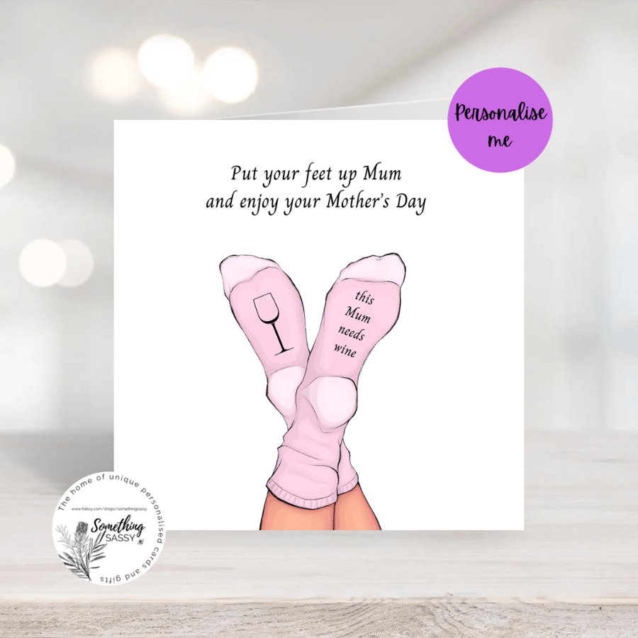 Personalised Card for Mothers Day - Put your feet up funny card