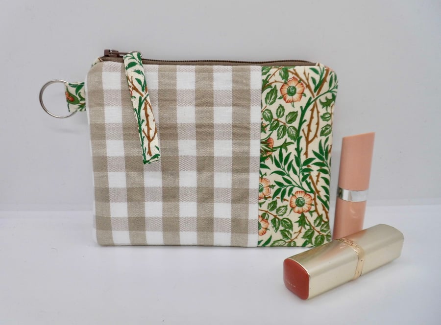 Make up bag in Laura Ashley dark linen check and William Morris print makeup