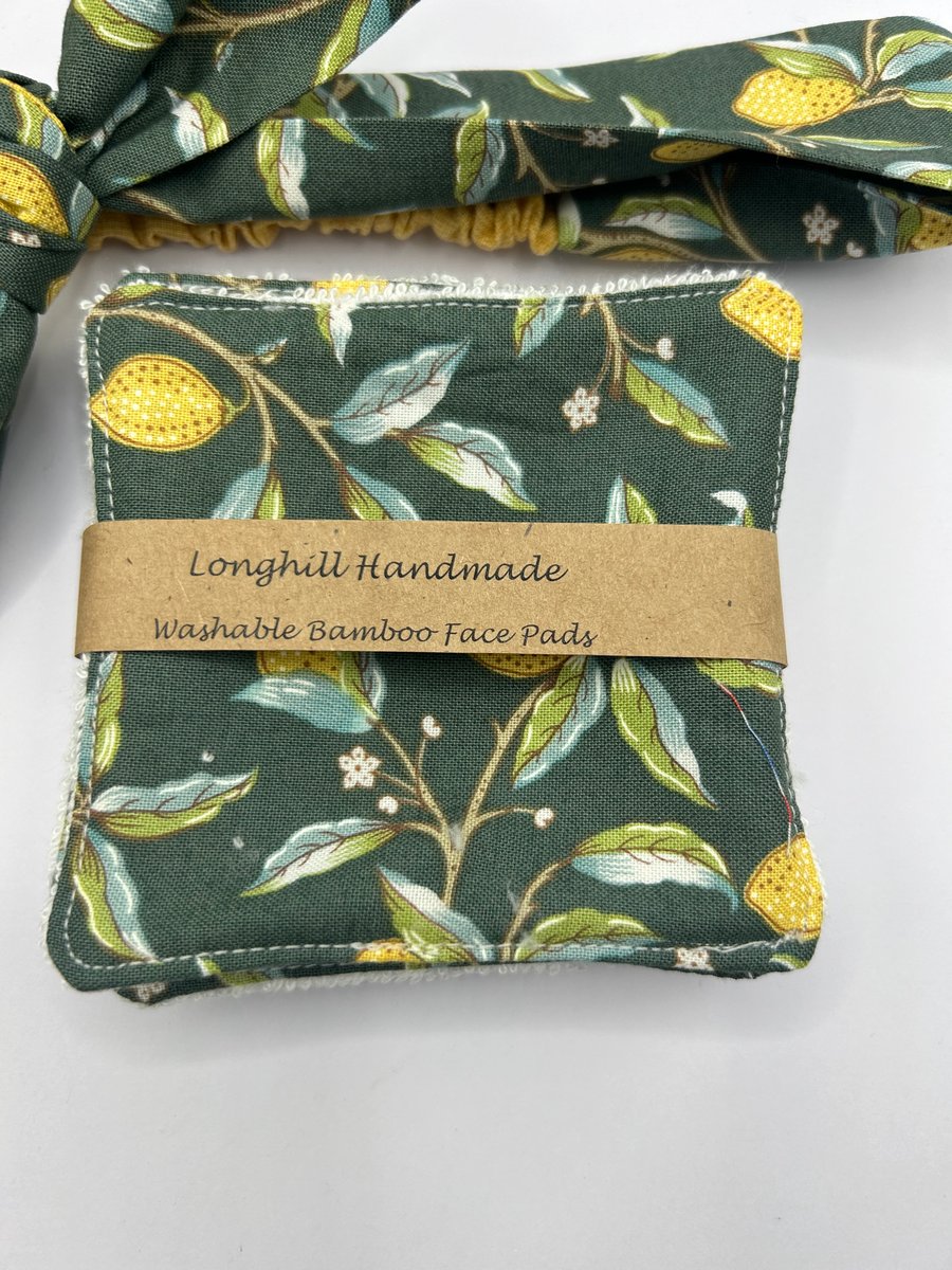 5 luxury Bamboo washable make up pads Lemon print 