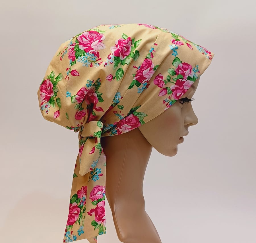 Nurse hair coverage, surgical cap, cotton head wear, lined scrub cap